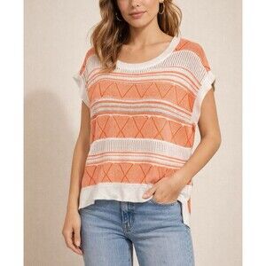 BCBGeneration Orange White Knit Sweater Top Boho Lightweight XS/S NWT